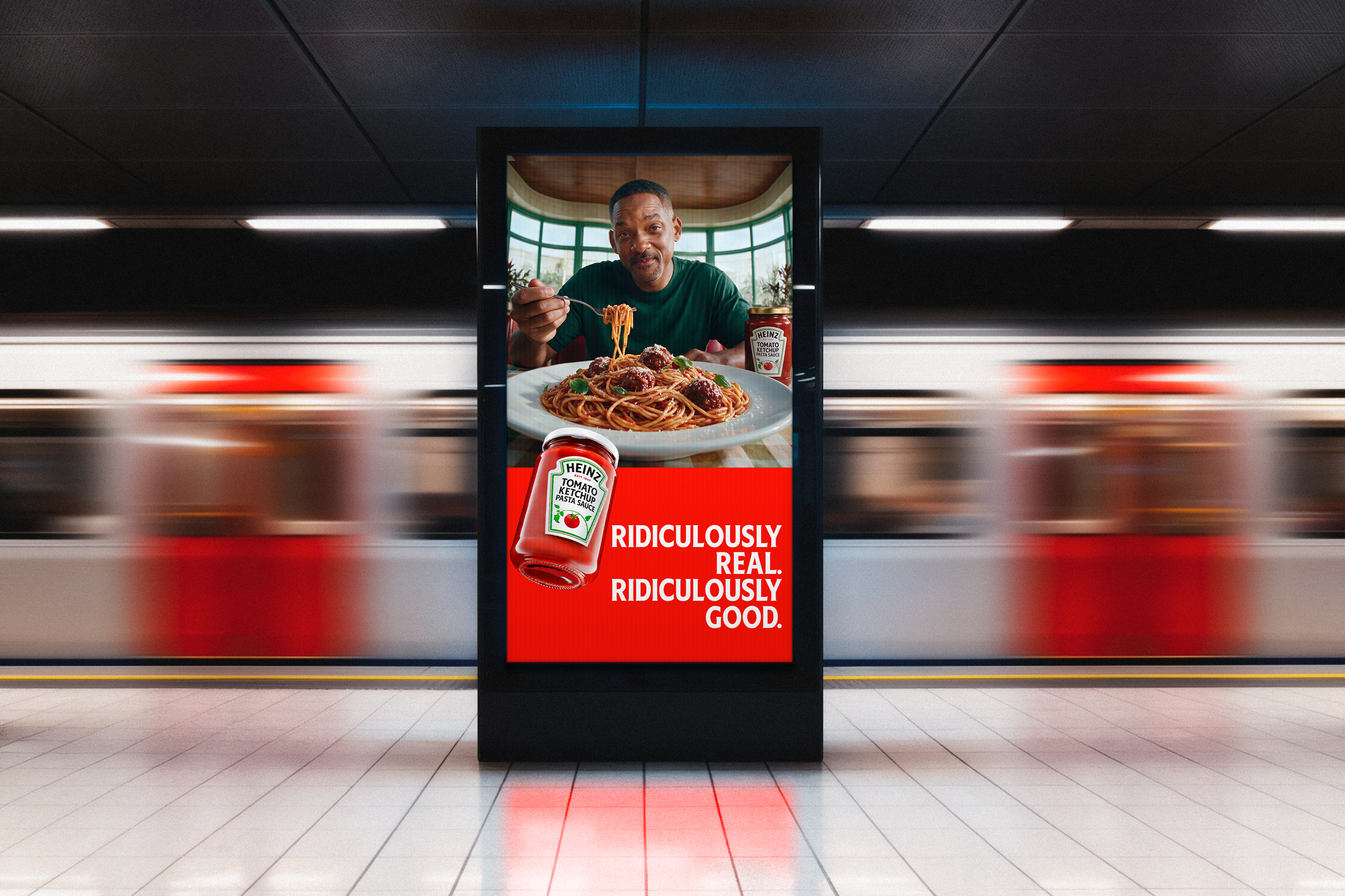 Heinz Ridiculously Real Ridiculously Good poster mockup in a subway station