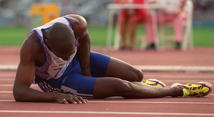 Derek Redmond injured on the track during the Barcelona Olympics