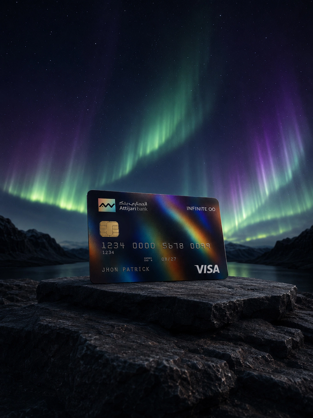 Attijari bank Infinite card beneath the northern lights