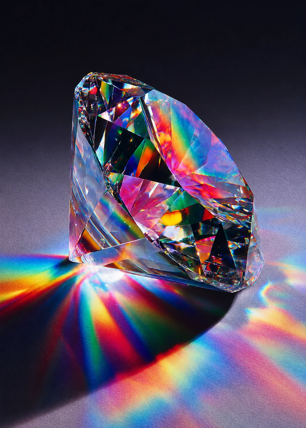 Faceted crystal casting a spectrum of colored light
