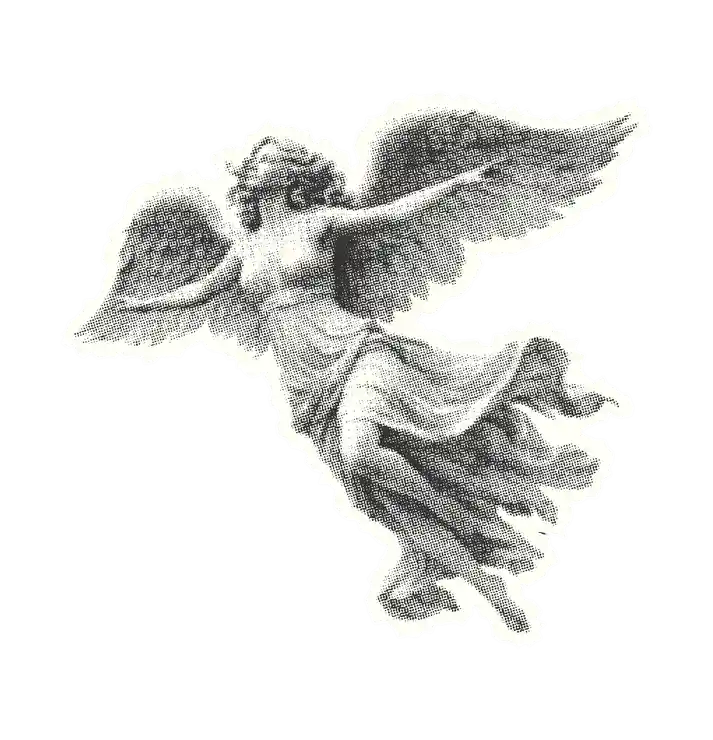 Vintage halftone angel in flight